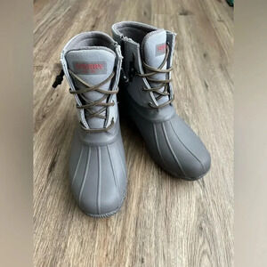Sperry Top Sider Womens Saltwater Grey Canvas Fleece Lined Rainboots Size 7.5-8